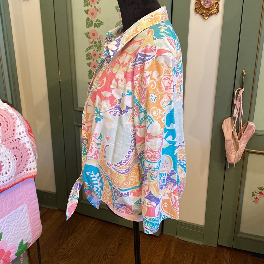 CHICO'S Pastel 3/4 Sleeve Tie-Front Blouse PLUS Shell/Tank Size 3 - Picture 4 of 11